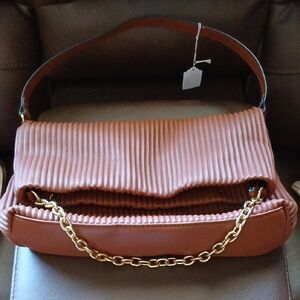 Chic Brown Pleated Shoulder Bag